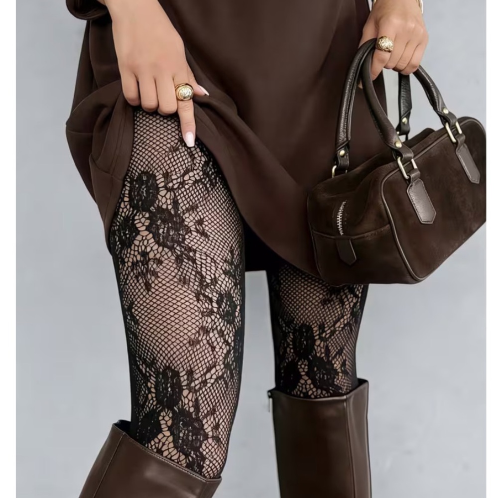 NEW 10/5 Lace Floral Fishnet Tights - Black